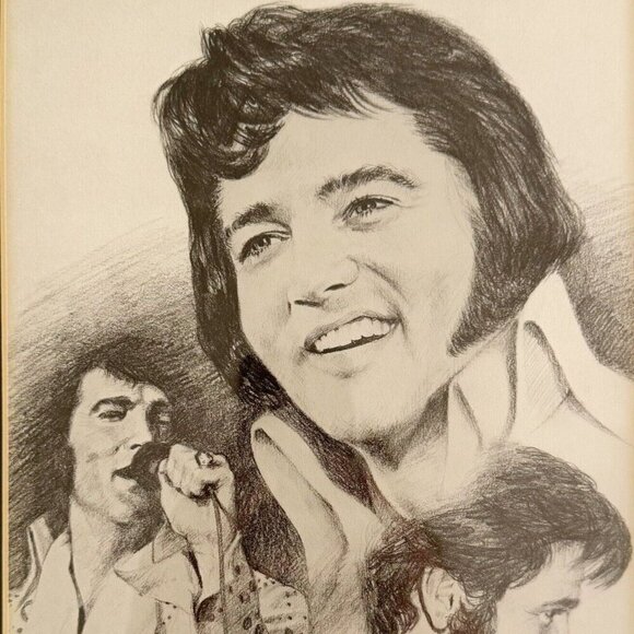 Other - Penny Alexander Elvis Presley Framed Pencil Lithograph Art Print 1978 Music SS